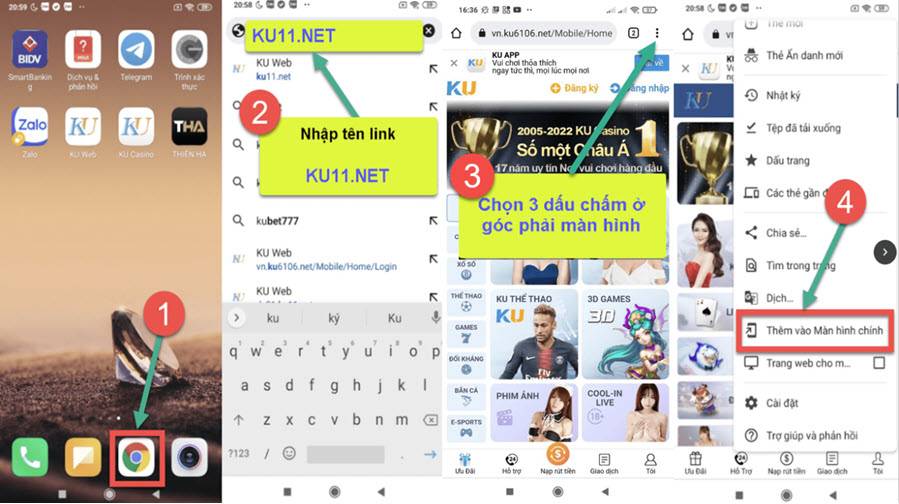 Lưu link app Kubet về màn hình điện thoại android